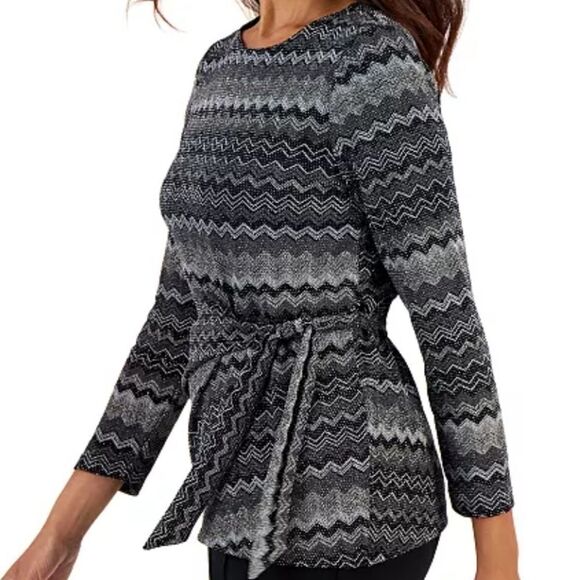 NWT Women's Metallic Side-Tie 3/4-Sleeve Top - Black Multi Size 2X - Picture 1 of 8
